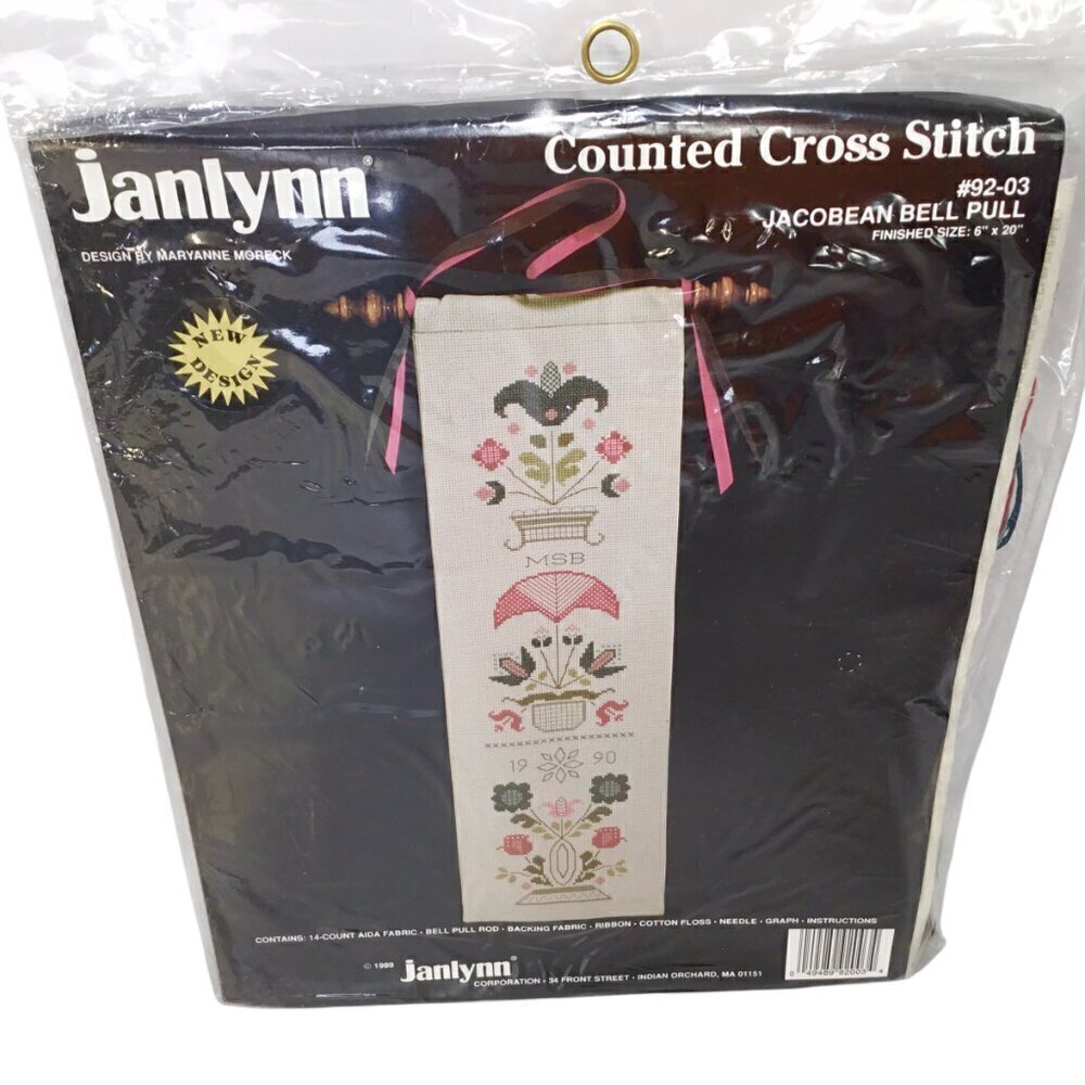 Vintage Jacobean Bell Pull Cross Stitch Kit Janlynn 92-03 Floral Bellpull